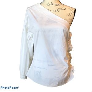 1. State One Shoulder long sleeved White blouse